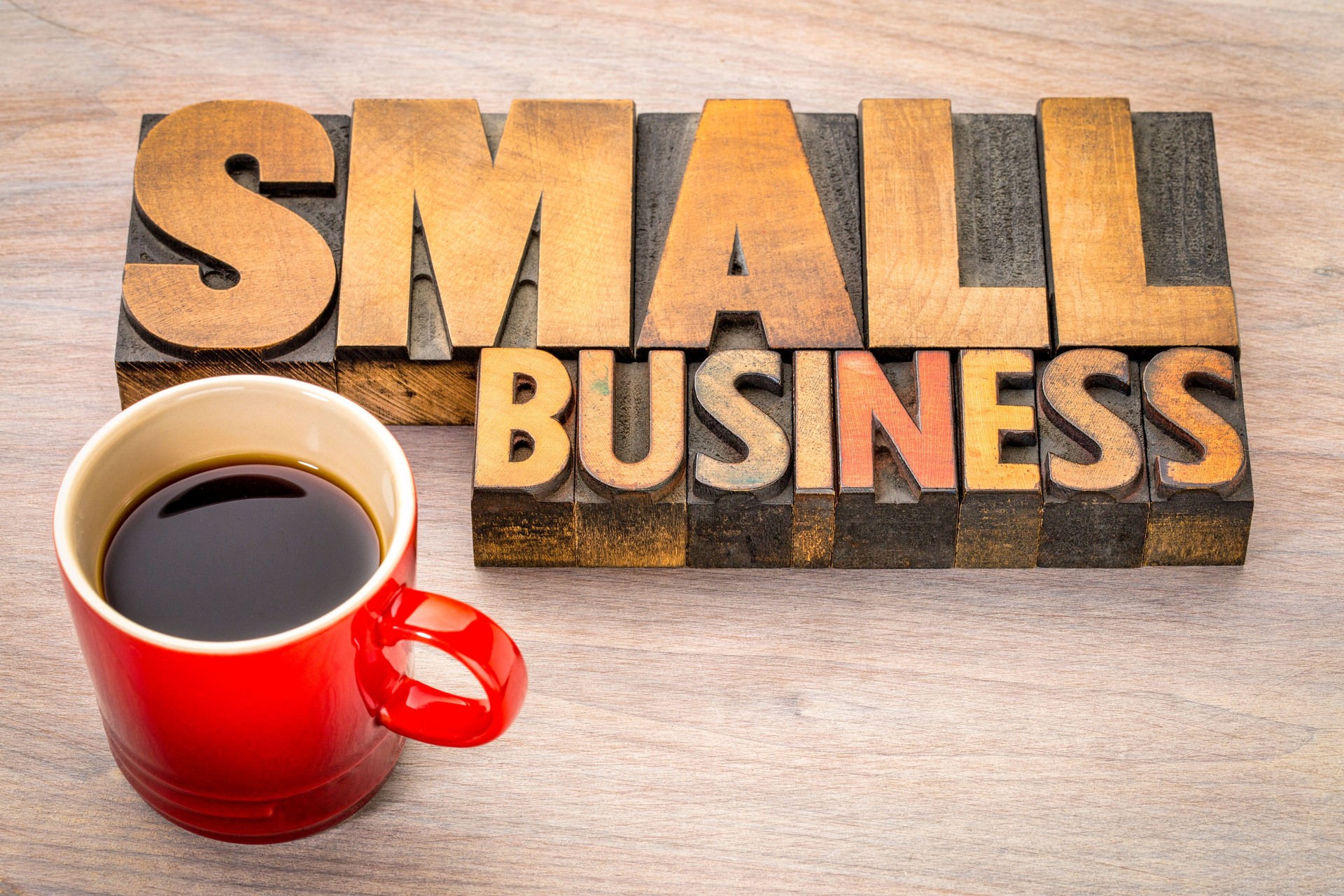 small business word abstract in wood type