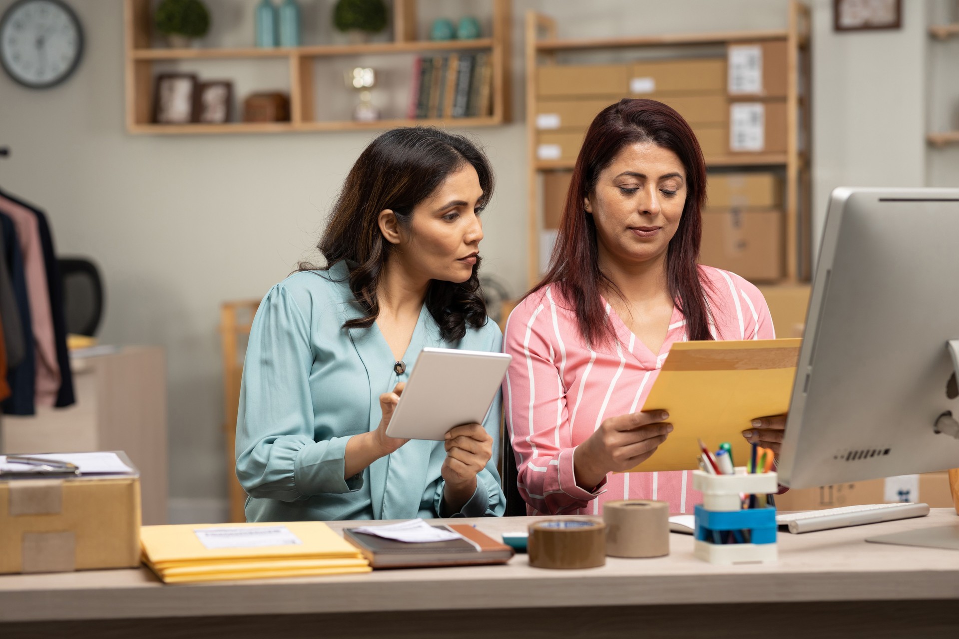 Startup small online business female entrepreneur of freelance at home stock photo